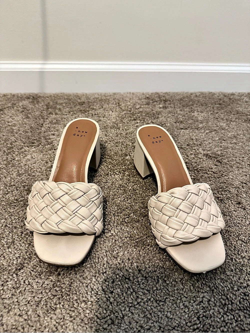 A New Day Woven Block Heel Mules in Cream US 6.5